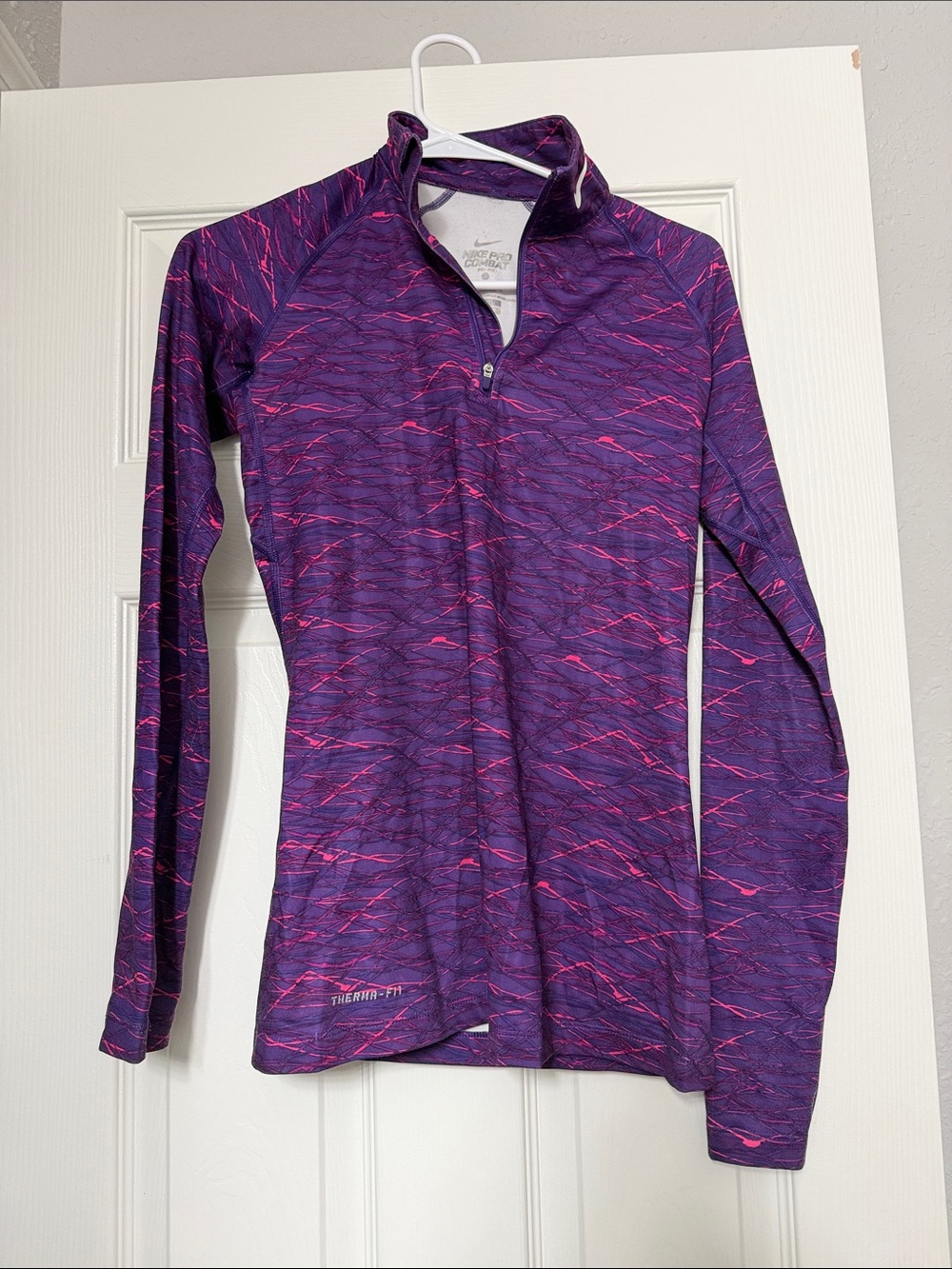 Nike Pro Combat Purple Long-Sleeve Half-Zip Top with Pink Accents Size Small